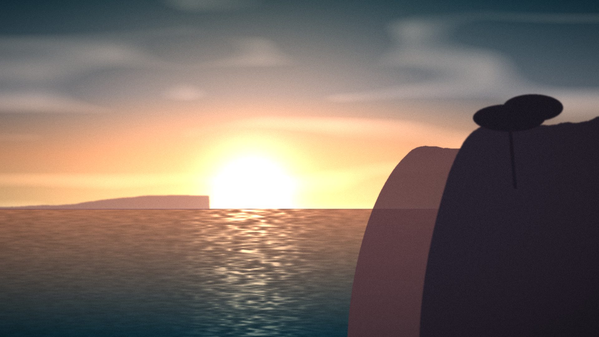 Coucher de soleil sur une côte rocheuse méditerranéenne, pin parasol sur la falaise et reflets dorés sur la mer